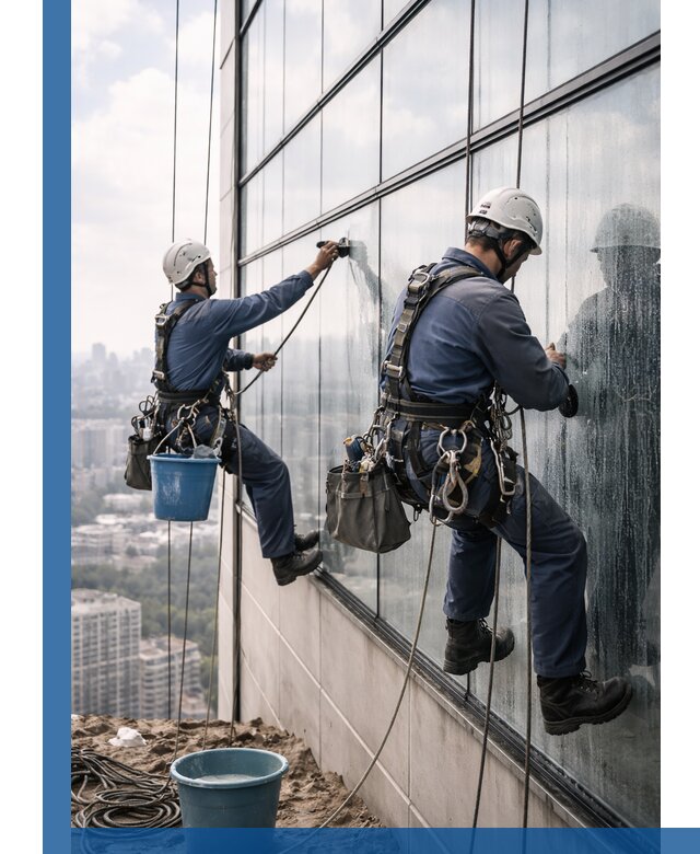 Профессиональная мойка фасадных окон альпинистами в Переславле-Залесском