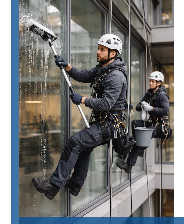 Профессиональная мойка витражей промышленными альпинистами в Переславле-Залесском