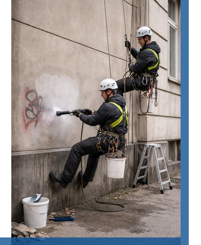 Удаление граффити с фасада в Переславле-Залесском от 4671 р. | ВЫСОТНИК-Прс