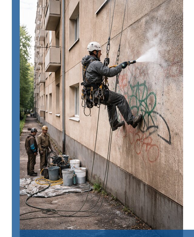 Удаление граффити с фасада в Переславле-Залесском без следов и повреждений