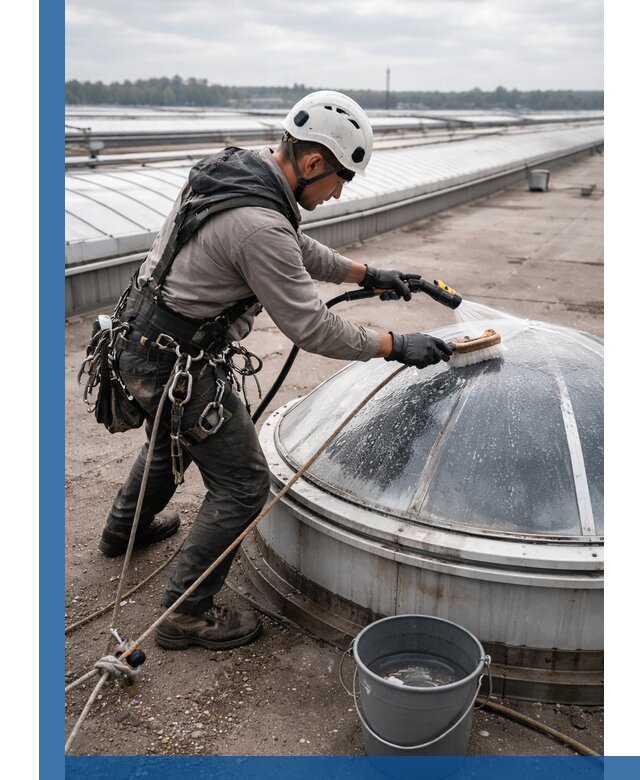 Мойка зенитных фонарей на кровле для промышленных объектов в Переславле-Залесском