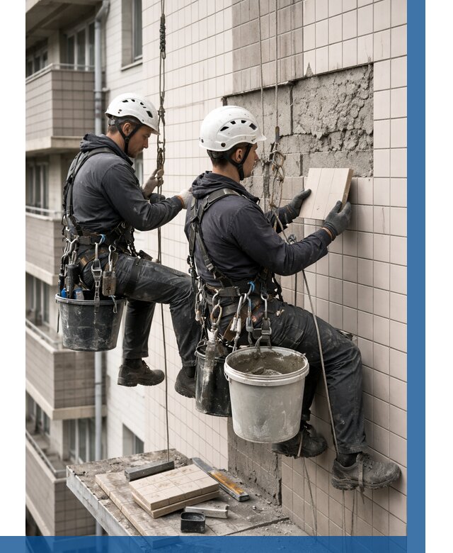 Ремонт облицовки фасада плиткой в Переславле-Залесском от 1868 р. | ВЫСОТНИК-Прс