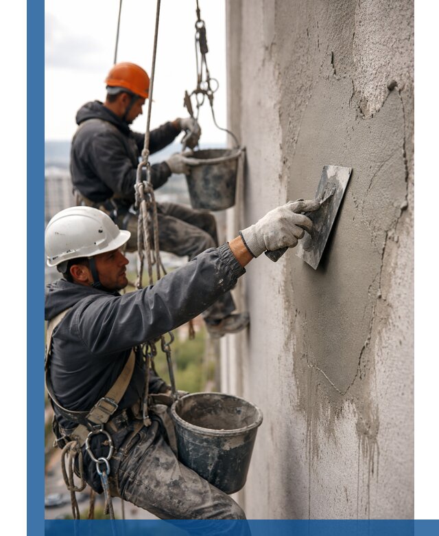 Штукатурка фасада на высоте в Переславле-Залесском профессиональные работы