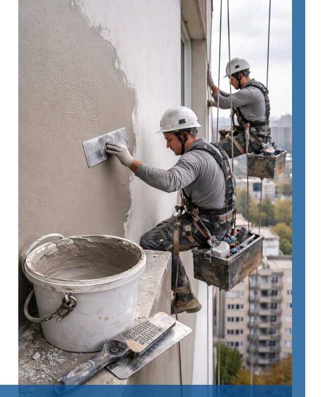 Шпаклевка фасада на высоте в Переславле-Залесском от 727 р. | ВЫСОТНИК-Прс