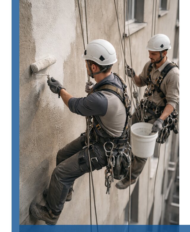 Грунтовка фасада на высоте в Переславле-Залесском промышленными альпинистами