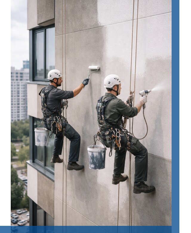 Покраска фасада альпинистами в Переславле-Залесском от 311 р. | ВЫСОТНИК-Прс