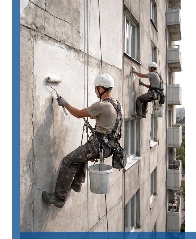 Покраска бетонного фасада в Переславле-Залесском для жилых и промышленных объектов