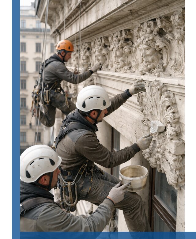 Реставрация фасадной лепнины с высотными работами в Переславле-Залесском