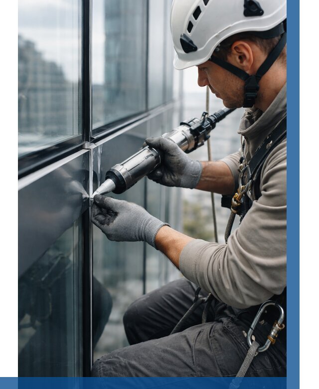 Герметизация стыков витража в Переславле-Залесском от 1245 р. | ВЫСОТНИК-Прс