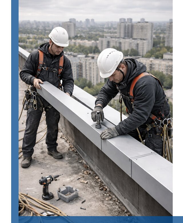 Монтаж парапетных крышек и ограждений кровли в Переславле-Залесском