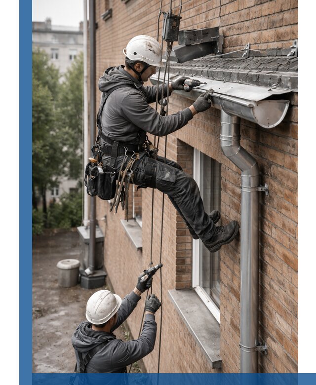 Монтаж водосточной системы на здании в Переславле-Залесском под ключ