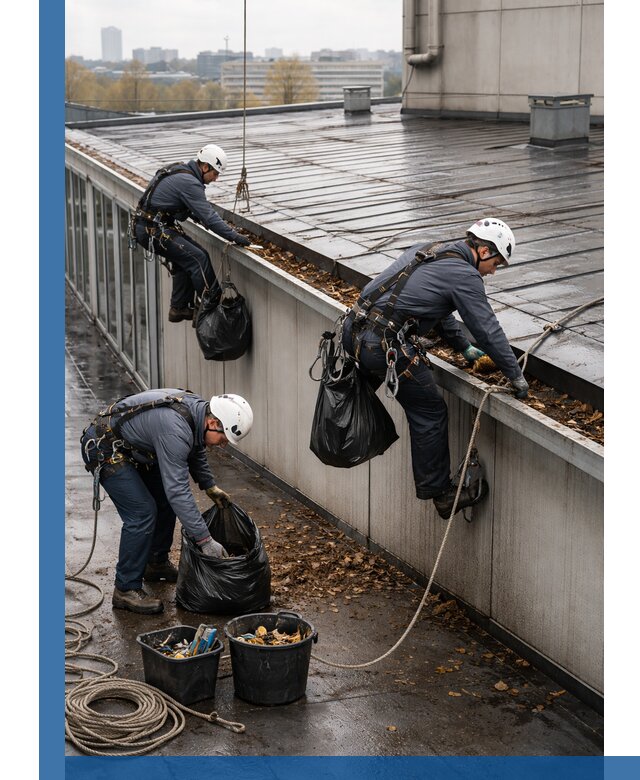 Очистка кровли по периметру в Переславле-Залесском силами промышленных альпинистов