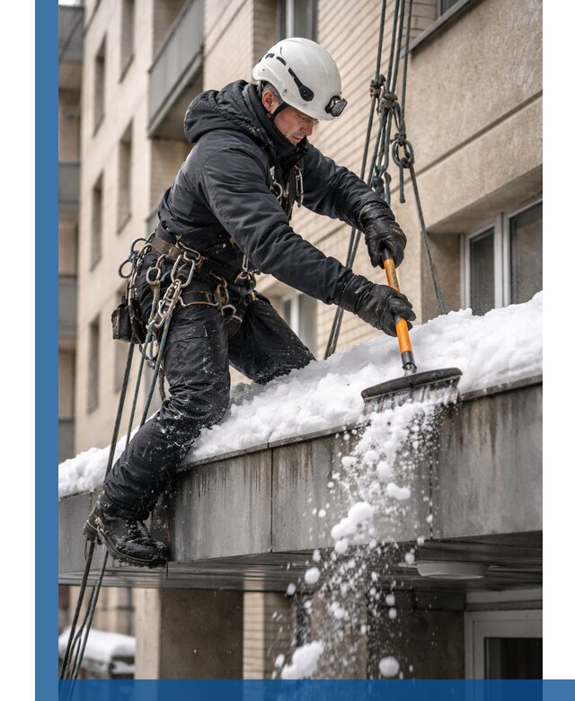 Очистка козырьков от снега в Переславле-Залесском круглогодично безопасно
