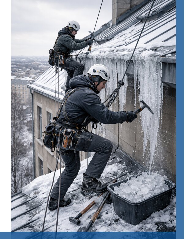 Удаление наледи с кровли в Переславле-Залесском от 5708 р. | ВЫСОТНИК-Прс