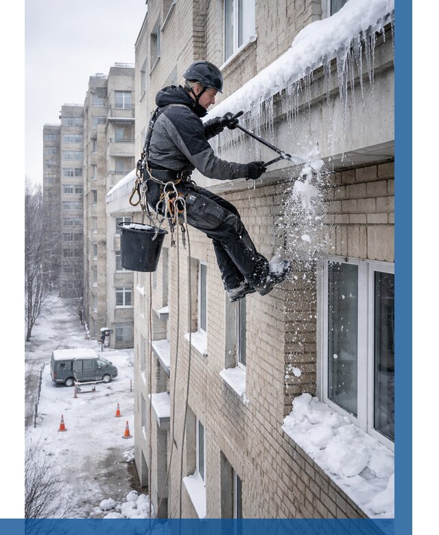Удаление наледи с карнизов в Переславле-Залесском от 363 р. | ВЫСОТНИК-Прс