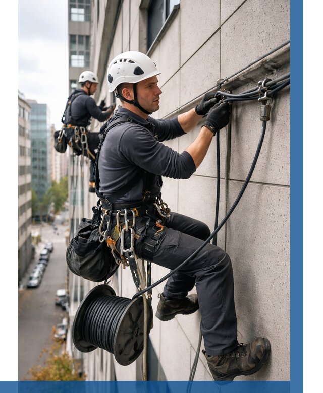 Прокладка кабеля по фасаду в Переславле-Залесском от 363 р. | ВЫСОТНИК-Прс