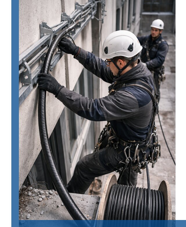 Протяжка кабеля питания на высоте в Переславле-Залесском с гарантией безопасности и качества