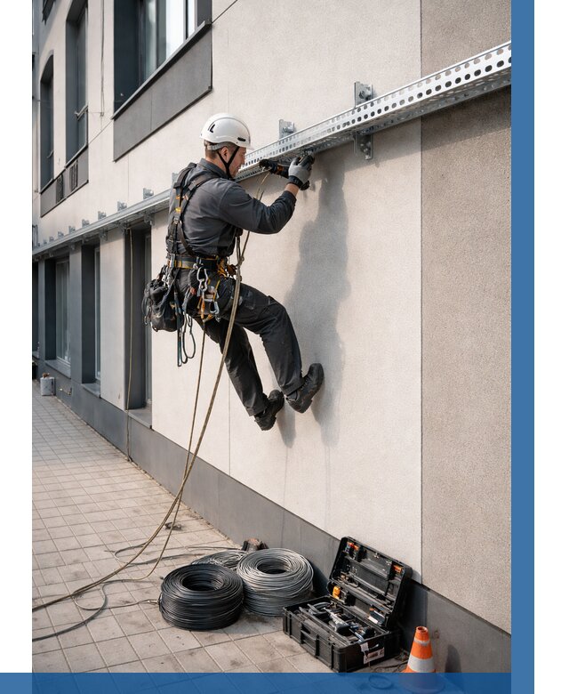 Монтаж кабельных лотков на фасаде в Переславле-Залесском от 1245 р. | ВЫСОТНИК-Прс