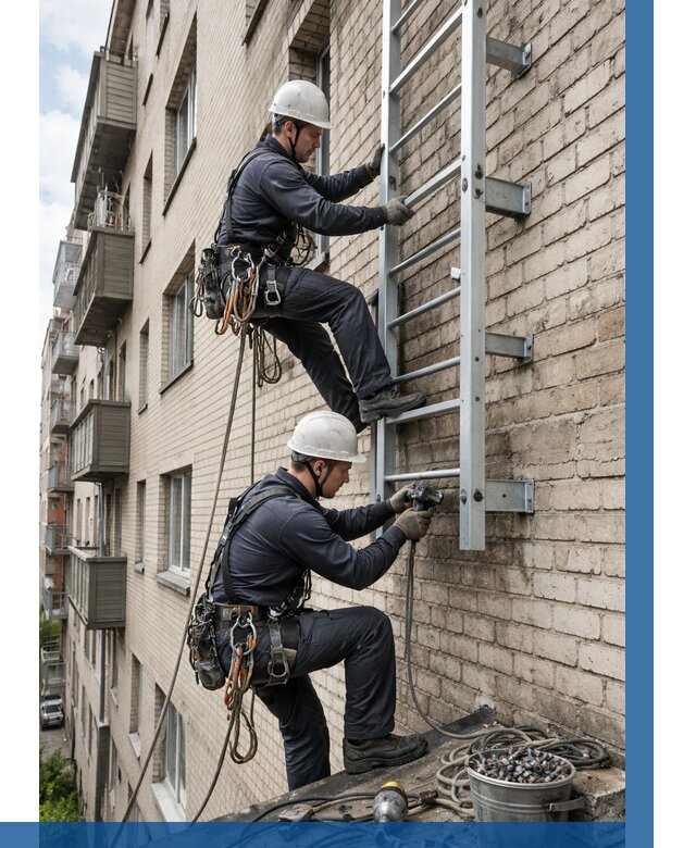 Монтаж пожарной лестницы в Переславле-Залесском от 25948 р заказать у ВЫСОТНИК-Прс
