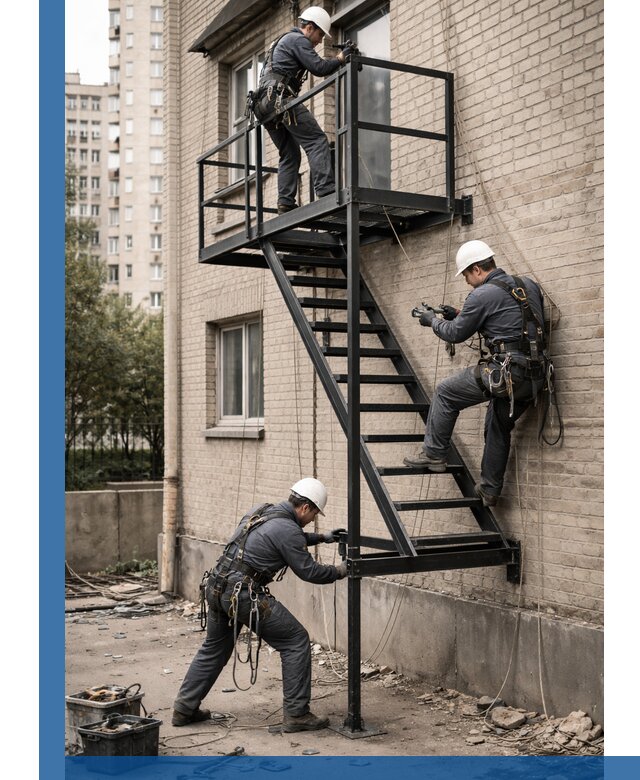 Монтаж пожарной лестницы в Переславле-Залесском, установка и крепление