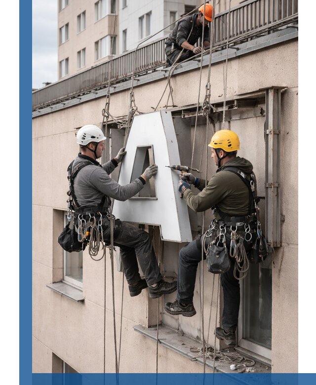 Ремонт и восстановление наружных вывесок на высоте в Переславле-Залесском