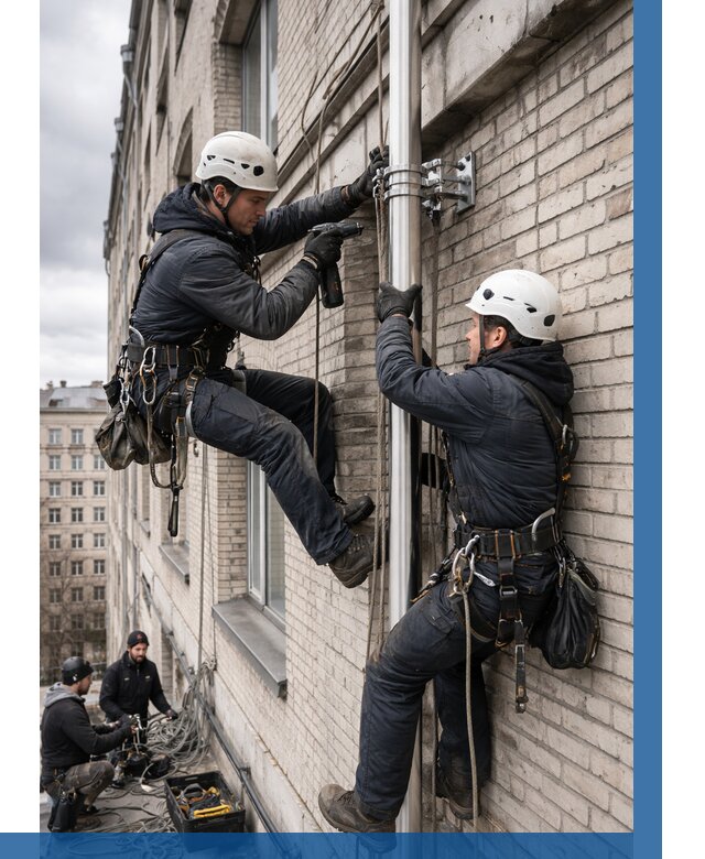 Монтаж флагштока на здании в Переславле-Залесском от 6746 р. | ВЫСОТНИК-Прс