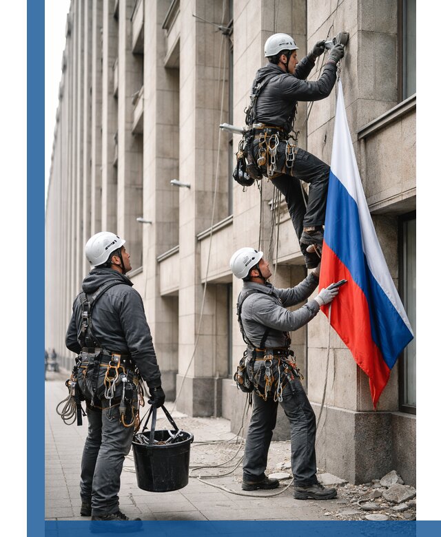 Профессиональная установка флагов на фасаде в Переславле-Залесском