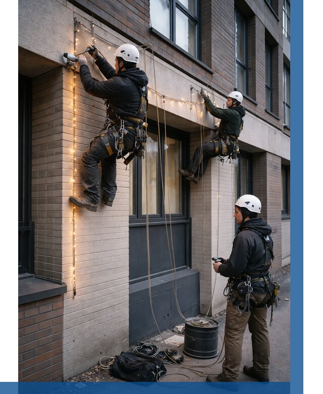 Монтаж гирлянд на фасаде в Переславле-Залесском от 3633 р. | ВЫСОТНИК-Прс