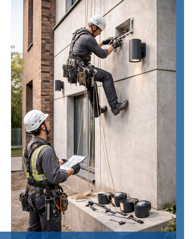 Монтаж фасадного освещения в Переславле-Залесском от 2595 р. | ВЫСОТНИК-Прс