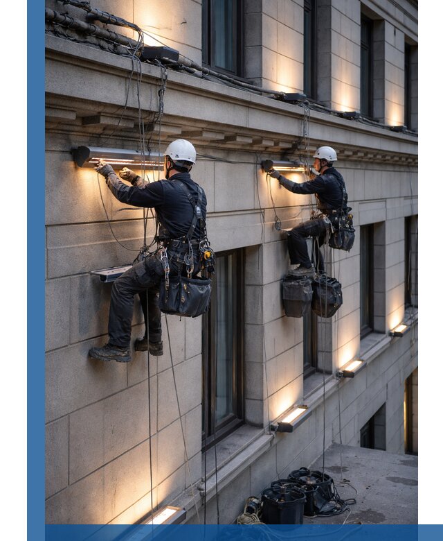 Монтаж архитектурной подсветки фасадов зданий в Переславле-Залесском