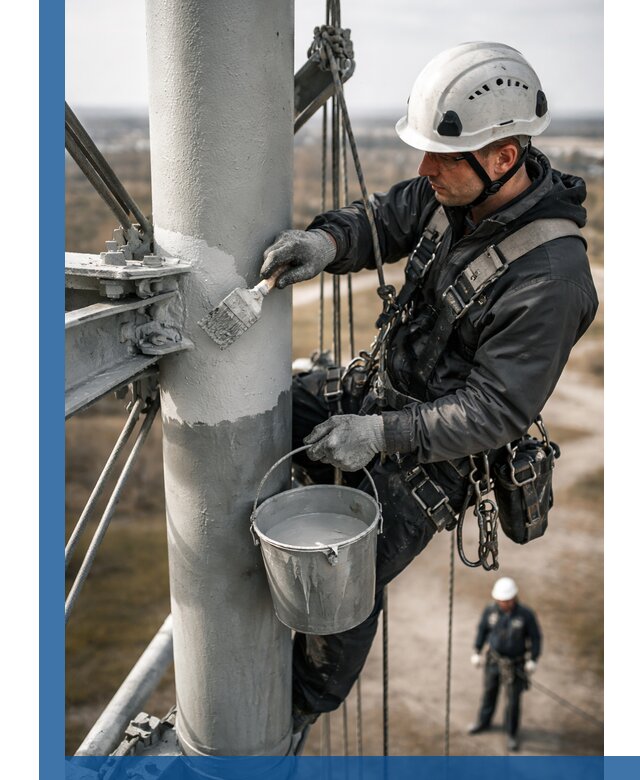 Покраска мачт связи в Переславле-Залесском промышленными альпинистами