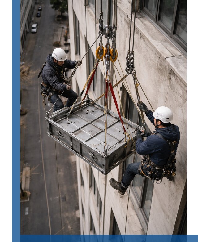 Спуск и подъем грузов по фасаду в Переславле-Залесском для зданий